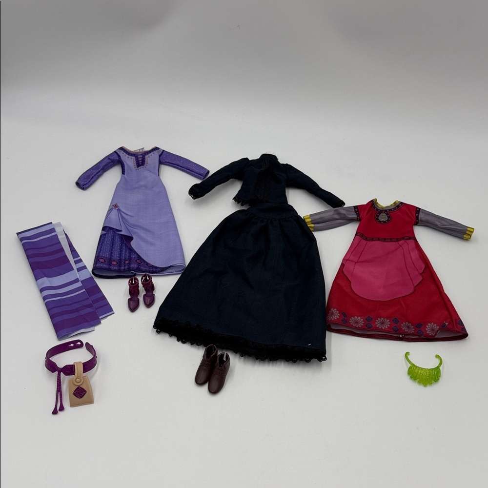 Set of Three Doll Dresses with Accessories
